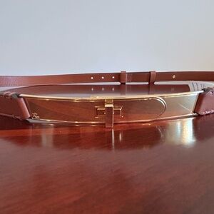 NWOT Lauren Ralph Lauren Brown Leather Belt with Gold Buckle